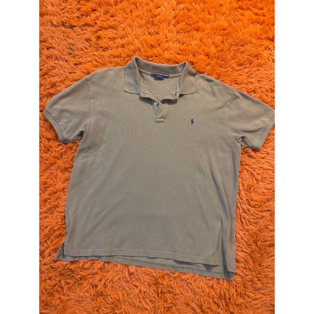 Ralph Lauren Sport Mens Khaki Tan Cotton Pique Short Sleeve Polo Shirt Large